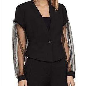 BCBG Sandi Tulle-sleeve Black Blazer